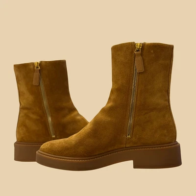 Vince Kady Suede Ankle Boots Brown Zip Round Toe - Size 9 (MSRP $395) - Image 1 of 4