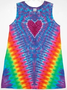 Girl's Tie Dye Dress Neon Rainbow Heart V tye die Tank top size 2T-12 hippie art - Picture 1 of 1
