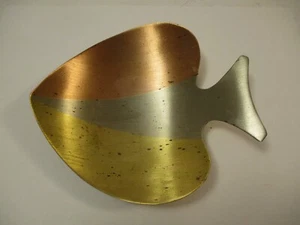 Vintage MCM Mexico Mixed Married Metals Brass Copper Dish Fish Spade Shape - Picture 1 of 4