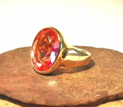 JOSEPH ESPOSITO, ANILLO DE ORO PIEDRA CENTRAL OVALADO CRISTAL ROSA VINTAGE, ¡TAN BONITO!! Foto 1 de 2
