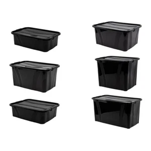 Aufbewahrungsbox schwarz mit Deckel 7-80L Kunststoffbox Regalbox Kiste Behälter - Bild 1 von 8