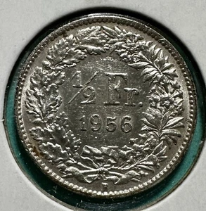 1956 Switzerland 1/2 Franc - .835 SILVER - KM#23 - Helvetia - Great Details! - Picture 1 of 2
