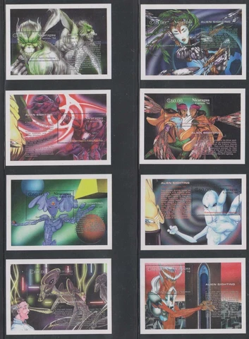 NICARAGUA 1994 - ALIEN SIGHTINGS - Scott 2020-2027 FULL SET SOUVENIR SHEETS MNH Cover