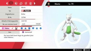 Escudo espada brillante Mewtu Pokémon 6DV! + Meisterball Pokerus - Imagen 1 de 5