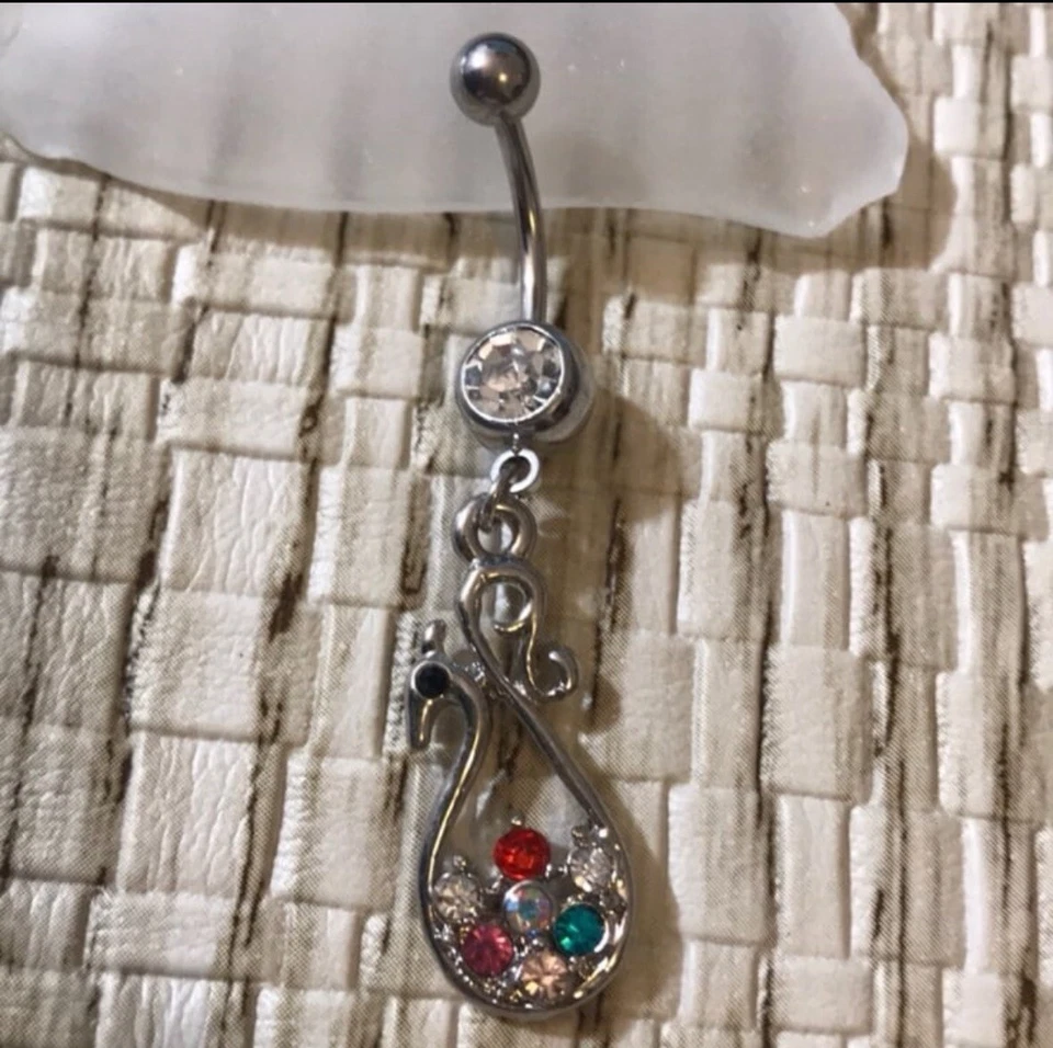 Anillo ombligo colgante calibre 14 pavo real anillo ombligo acero quirúrgico NUEVO Foto 1 de 1