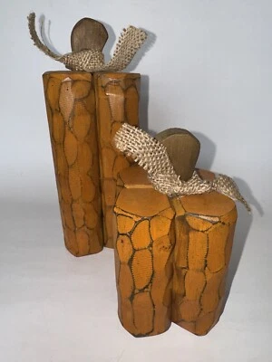 Juego de 2 calabazas de madera primitivas de granja decoración rural rústica de otoño Foto 1 de 4