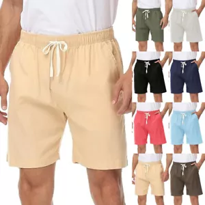 Pantaloni corti uomo coulisse misto cotone tempo libero slip casual classici estivi∧ - Foto 1 di 23