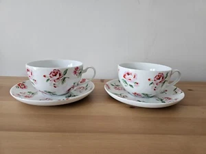 2 X Cath Kidston Cups And Saucers white Floral - Excellent Condition -Tea Coffee - Picture 1 of 7