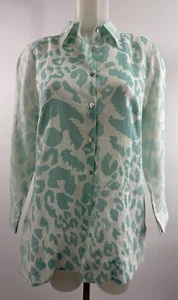 i-Linen Lifestyle Leopard Eierschalenblau 100 % Leinen Tunika Bluse Neu mit Etikett $ 260 Größe M - Bild 1 von 4