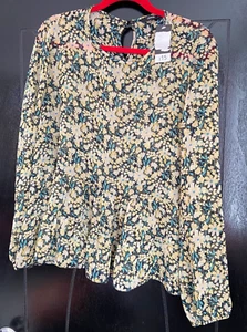 Women's George Chiffon Sheer Floral Green Lime Long Sleeve Box Blouse Size 22 - Picture 1 of 8