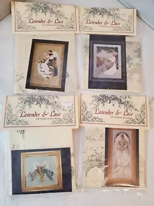 VTG Lot of 4 Lavender & Lace Cross Stitch Patterns Angels Bride Nantucket Rose - Picture 1 of 9