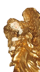 ANGEL holding a LAMB w/cherub gold resin 11 1/2 in. tall (bdrm) - Picture 1 of 8