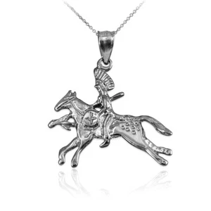 Sterling Silver Indian Chief Horse Rider Pendant Necklace - Picture 1 of 5