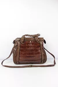 Vintage très beau sac à main forme trapèze en cuir et croco marron LAURAIN Bijou - Bild 1 von 15