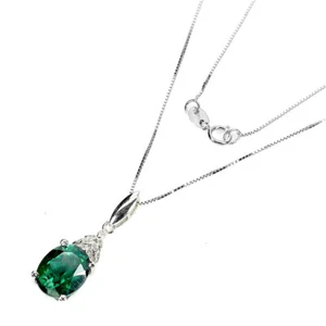 925 Sterling Silver Necklace Oval Green Topaz Diffused 11x9mm Gemstone Jewelry - Picture 1 of 10