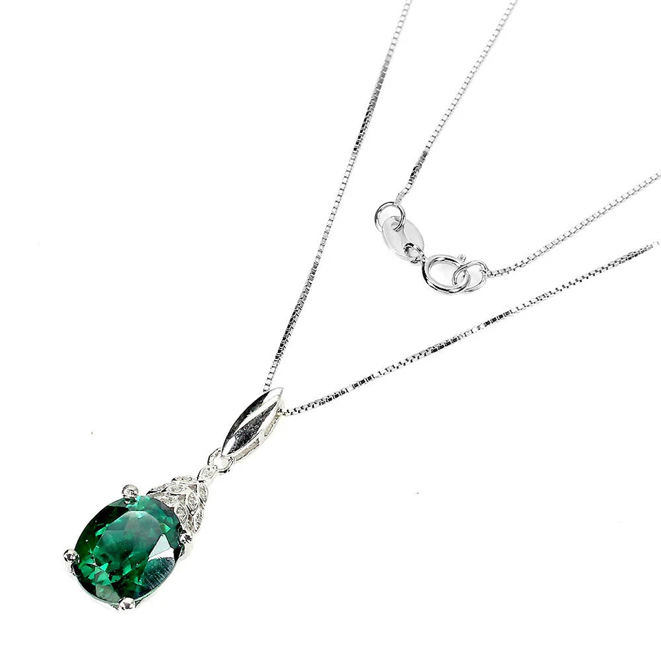 925 Sterling Silver Necklace Oval Green Topaz Diffused 11x9mm Gemstone Jewelry - Image 1 of 4