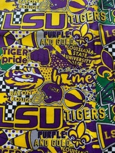 LSU Louisiana Tigers Pop Art Cotton Fabric 1/2 Yard x 44" Wide Sykel - Picture 1 of 3