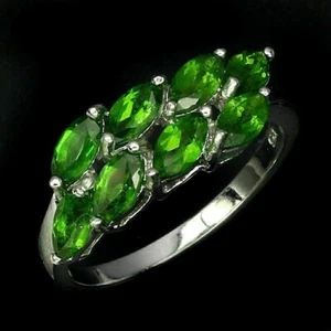 Silver Ring Chrome Diopside Genuine Natural Gems Solid Sterling Q 1/2 US 8.5 - Picture 1 of 24