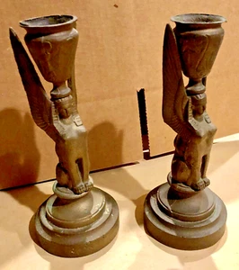 Antico PESANTE Candelieri Sfinge Antico Bronzo Pesante Revival Francese Egitto 1890 - Foto 1 di 22
