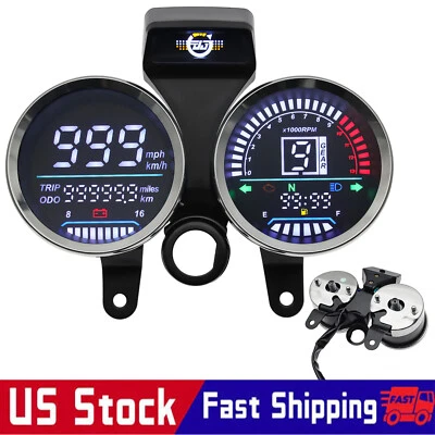 Universal LED Motorcycle Digital Tachometer +Odometer Speedometer Gauge Bracket - Image 1 of 4
