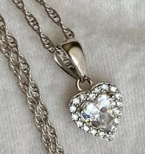925 Sterling Silver Halo Lab Created CZ Heart Pendant Rope 18in Necklace NWT JCM - Picture 1 of 19