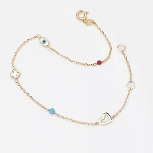 Charm Bracelet/Evil Eye Bracelet/Clover Bracelet/Heart Bracelet/14K Bracelet - Picture 1 of 7