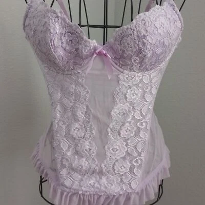 Corsé Bustier estilo Cabernet Y2K cinta de lavanda encaje floral malla transparente púrpura Foto 1 de 4