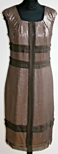 ROBERT RODRIQUEZ Brown 100% Silk Sequinned Dress Cap-Sleeves, Mid-Length UK8/US4 - Picture 1 of 12