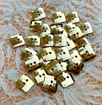 Set of 24 Vintage 1960's Gold Buttons Small Faceted NOS Plastic - Image 1 of 3