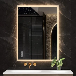 Sleek 32x24 LED Vanity Mirror Perfect for Man Lighted Bathroom Bluetooth mirror - Picture 1 of 11