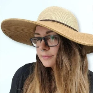 Floppy Wide Brim Sun Hat Braided Cottage Coastal Boho Beach Resort Summer 2 - Picture 1 of 9