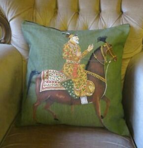 MUGHAL EMPEROR & HORSE PILLOW SHAM TEXTILE TAPESTRY CUSHION COVER ONLY 