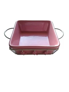 Vintage Flamingo Pink 7.12"Inch Square Casserole Baking Dish with Holder - Picture 1 of 3