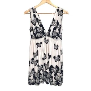 Alice + Olivia Ivory /Black Butterfly Deep V-Neck Sleeveless Silk Dress SzSmall - Picture 1 of 9