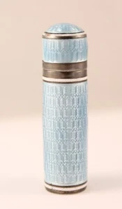 Sterling Silver Blue Guilloche Hinged Lipstick Vanity Case Chatelaine - Picture 1 of 12