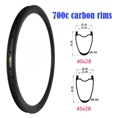 700C углерода дорожного велосипеда обод клинчер трубчатый 40 45 * 28 мм диск V-тормоз 16-32 отверстия - Изображение 1 из 4