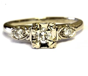 Anillo de compromiso antiguo diamante redondo de oro blanco de 0,30 quilates 2,8 g finca vintage - Imagen 1 de 7