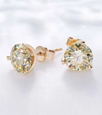 Tachuelas solitarias de diamantes champán tratados certificados de 7 quilates de plata 925 gran brillo Foto 1 de 4