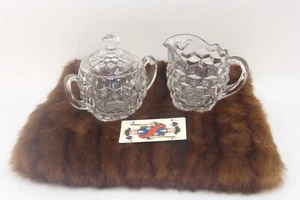 Vintage Whitehall Colony Clear Glass Sugar Bowl with Lid & Creamer in a Cubist - Picture 1 of 4