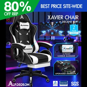 ALFORDSON Silla Gaming con Masaje Reposapiés Silla Escritorio de Oficina Blanco - Imagen 1 de 12