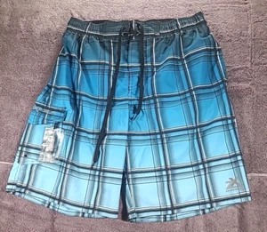 ZeroXposur Swim Board Casual Cargo Pocket Shorts Mens 38 Large Black Blue Plaid - Picture 1 of 6