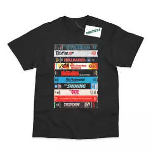 Cult Classic Horror Movie Inspired VHS Collection DTG Printed T-Shirt - Picture 1 of 3