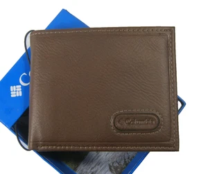 Cartera de cuero Columbia para hombre doble pliegue marrón 31CP220083 NUEVA CON ETIQUETAS - Imagen 1 de 7