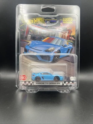 Hot Wheels Premium Boulevard Porsche 718 Cayman GT4 (azul) #93 con protector Foto 1 de 4