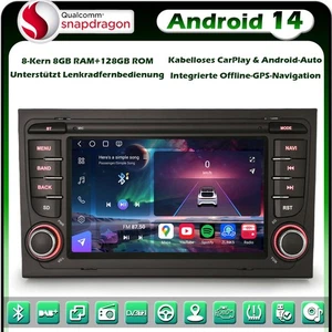 8GB+128GB Android 14 DAB+ Autoradio CarPlay BT GPS Navi Audi A4 S4 RS4 Seat Exeo - Bild 1 von 20