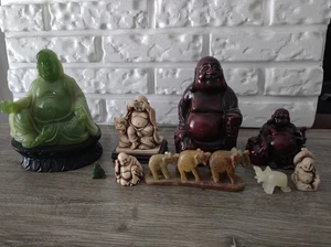 Vintage Buddha Lot Figures and carved elephants Jade charm plus 9 pieces - Picture 1 of 23