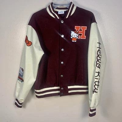 Hello Kitty Aeropostale бомбардировщик Varsity куртка из искусственной кожи логотип рукава женщин S - Изображение 1 из 4