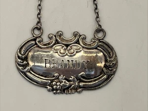 Antik Sterling Silber BOURBON Flaschenanhänger Schnaps Dekanter Etikett mit Schildmarke - Bild 1 von 5