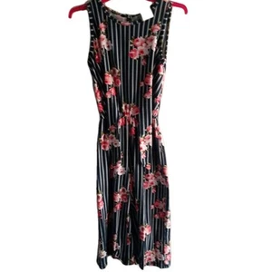 Heart & Arrow Jumpsuit Girls Size S 6/6x Black Stripes Pink Flowers Sleeveless - Picture 1 of 5