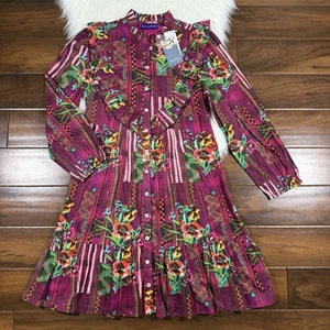 Ro's Garden Damen Medium Roma Campeche Rüschen lila Blumen Langarm Kleid - Bild 1 von 11